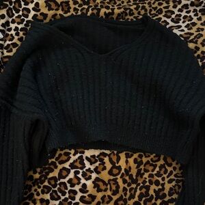 SHEIN Black V-Neck Ribbed Sweater